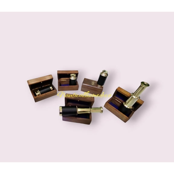 Personalized Brass Spyglass Telescope - Wooden Box Nautical Marine Collectible Gift Set of 5 - Personalized Gift - New Year & Christmas Gift Without Engraving