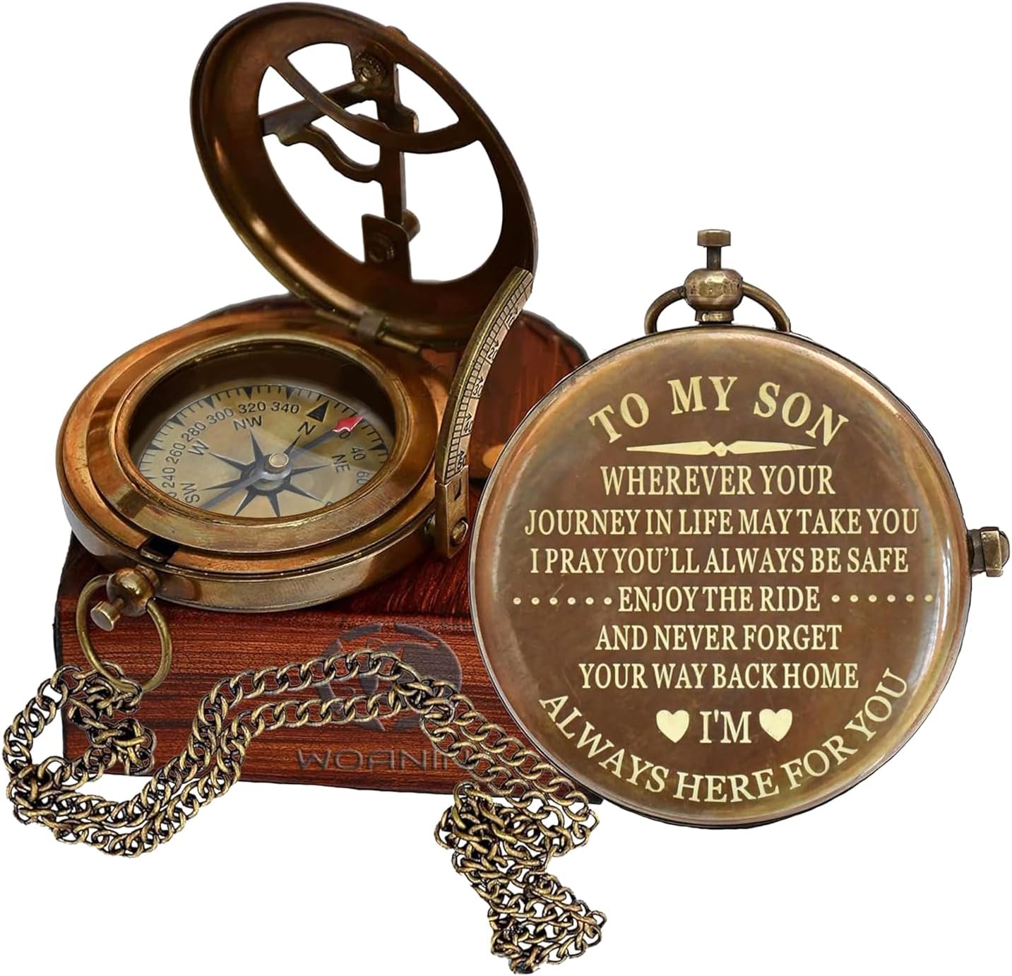 Personalized Brass Sundial Compass with Grain Leather Case | To My Son ...