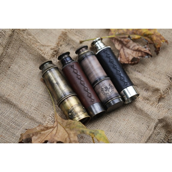 Personalized Brass Telescope  Custom Engraved Spyglass Handmade Nautical Gift for Men, Kids, Explorers, Graduates set of 4