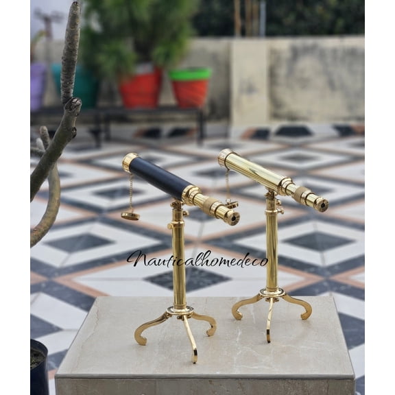 Personalized Brass Telescope with Elegant Tripod Stand: Handcrafted Nautical Marine Dcor, Christmas & New Year Gift - Both Telescope (Brass & Leather)