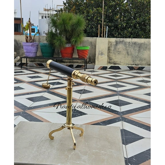 Personalized Brass Telescope with Elegant Tripod Stand: Handcrafted Nautical Marine Décor, Christmas & New Year Gift - Leather Telescope