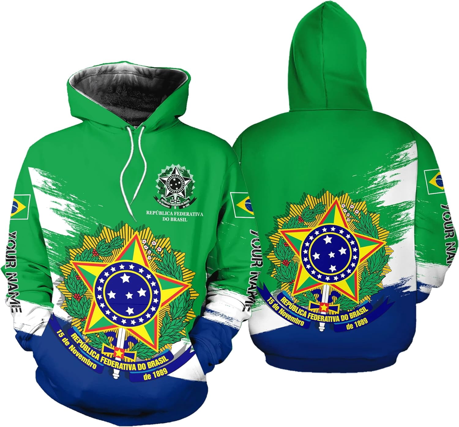 Porte-clés Drapeau Du Brésil, Acrylique Vert/jaune/blanc, Fabrication Américaine, Personnalisation Gratuite Offerte - Neuf