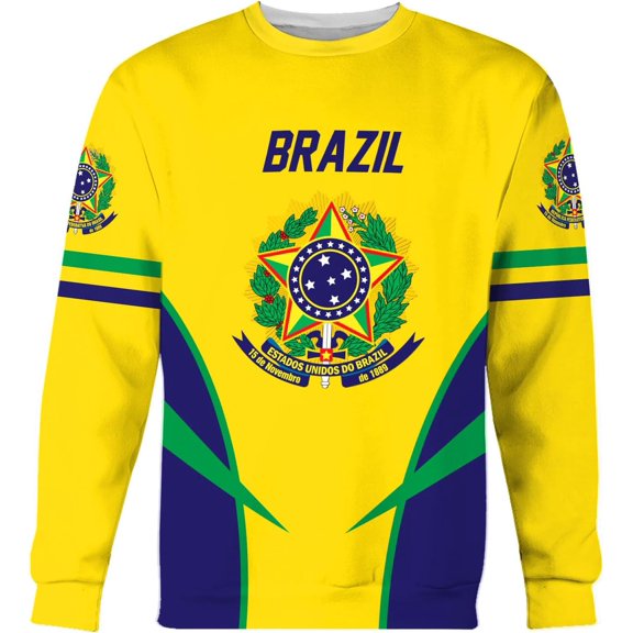 Personalized Brazil Brazilian Flag Brasil Bandera Bandeira T-Shirt Brazil Football Soccer 3D Shirts Gift for Men Women (Sweatshirt, 2XL)