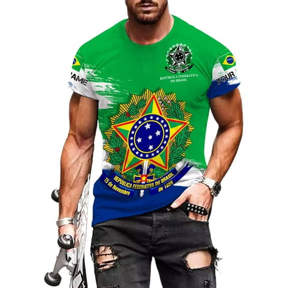 Personalized Brazil Brazilian Flag Brasil Bandera Bandeira T-Shirt Brazil Football Soccer 3D Shirts Gift for Men Women (T-shirt, XL)
