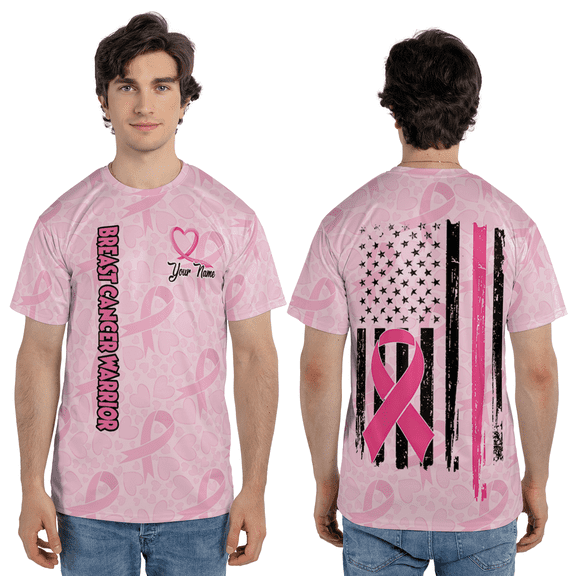 Personalized Breast Cancer 3D T-Shirt, Pink Ribbon Awareness Custom 3D Tee, Support Fighter All Over Print