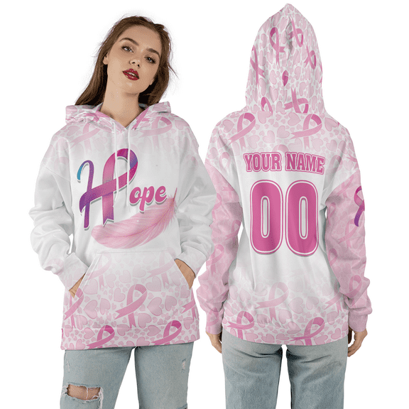 Personalized Breast Cancer Awareness 3D Hooded Sweatshirt, Hope Ribbon Custom 3D Hoodie, Pink Ribbon Support All Over Print