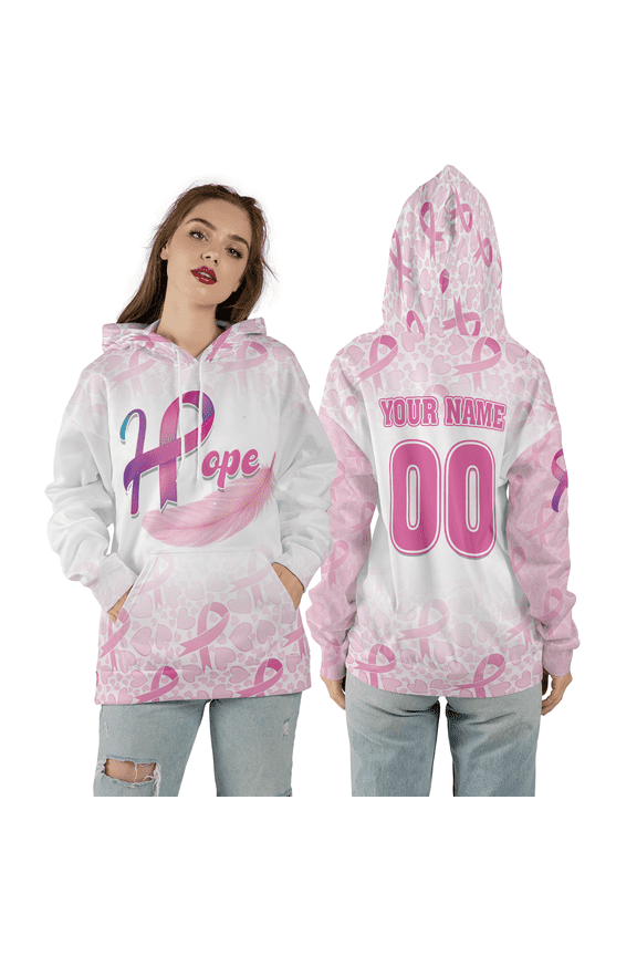 Personalized Breast Cancer Awareness 3D Hooded Sweatshirt, Hope Ribbon Custom 3D Hoodie, Pink Ribbon Support All Over Print