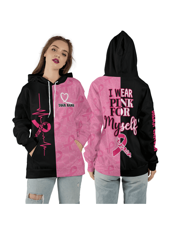Personalized Breast Cancer Awareness 3D Hoodie, I Wear Pink For Myself Custom 3D Pullover Hoodie, Support & Survivor 3D Print Hoodie