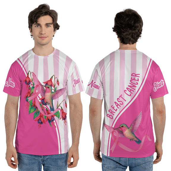 Personalized Breast Cancer Awareness 3D T-Shirt, Breast Cancer Survivor 3D Tee, Floral Hummingbird All Over Print Tee