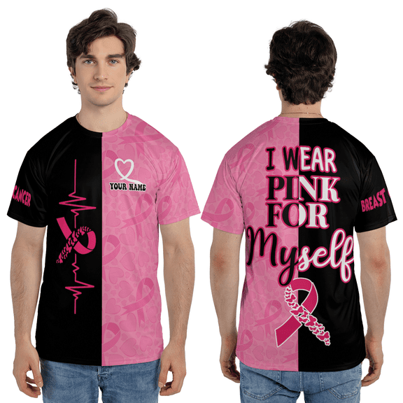 Personalized Breast Cancer Awareness 3D T-Shirt, I Wear Pink For Myself Custom 3D Tee, Support & Survivor 3D Print