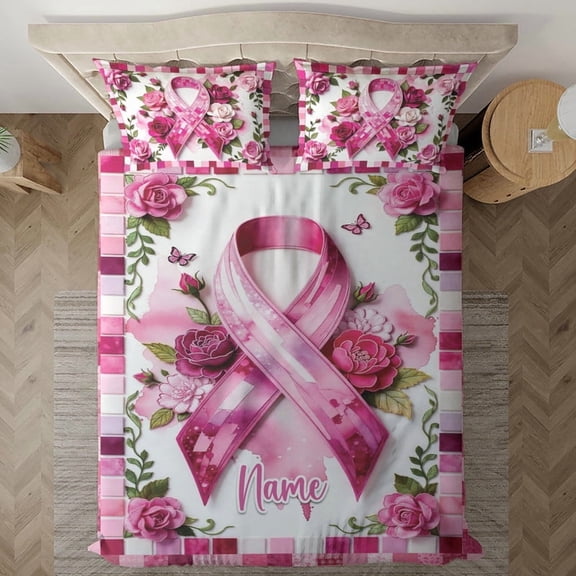 Personalized Breast Cancer Awareness Bedding Set (68x88), pink ribbon bedding set