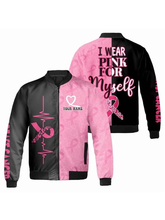 Personalized Breast Cancer Bomber Jacket – Custom Name Pink Ribbon Awareness Coat