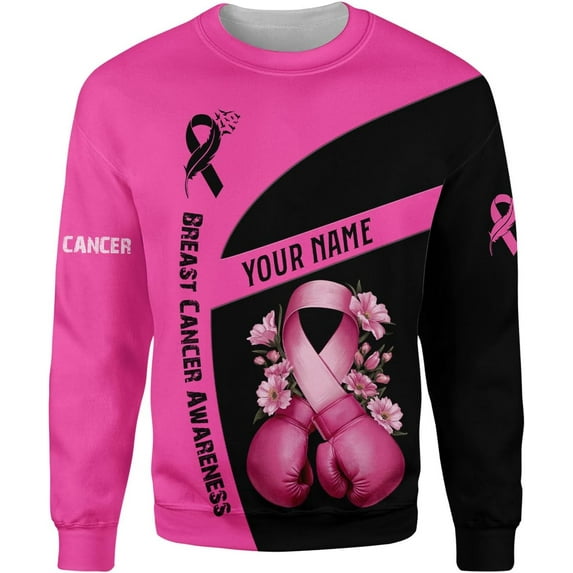 Personalized Breast Cancer Shirt for Women Men, Custom Faith Hope Cure Breast Cancer T-Shirt, Fight Breast Cancer Shirt Gift (Sweatshirt, L)
