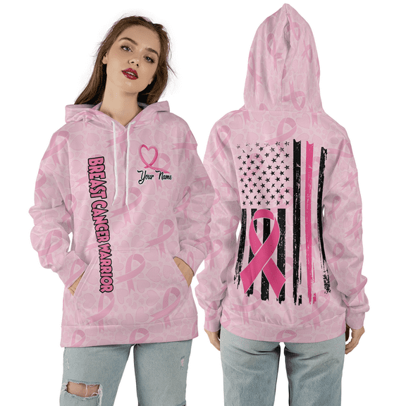 Personalized Breast Cancer Warrior 3D Hoodie, Pink Ribbon Awareness, Custom 3D Hooded Sweatshirt, Support Fighter All Over Print