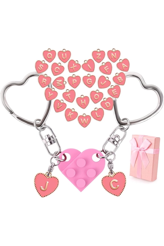 Personalized Brick Matching Heart Keychains, Initial Cute Keychains for Couple Boyfriend Girlfriend