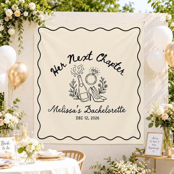 Personalized Bridal Party Linen-Style Fabric Tapestry, Custom Name and Date Backdrop for Bachelorette Party, Bridal Shower and Wedding Celebration
