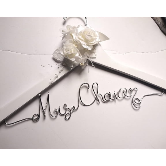 Personalized Bride Hanger for Wedding Dress With Flowers White or Ivory