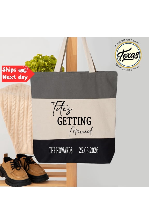 Personalized Bride Tote Bag Tri-Color Cotton Canvas Bridal Gift