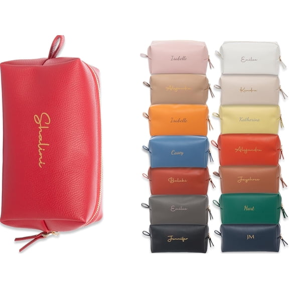 Personalized Bridesmaid Makeup Bag, Customized Wedding Gift, Toiletry Bag, Bridal Shower, Bachelorette (Beige)