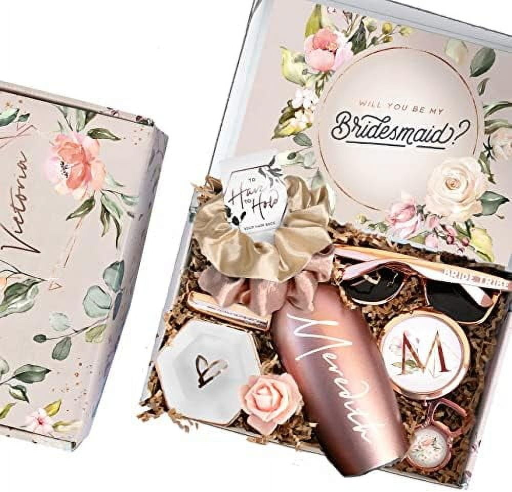 Maid Of Honor Gift Set - Engraved Black Flask (7oz), 2 Shot Glasses & Funnel In Satin Gift Box