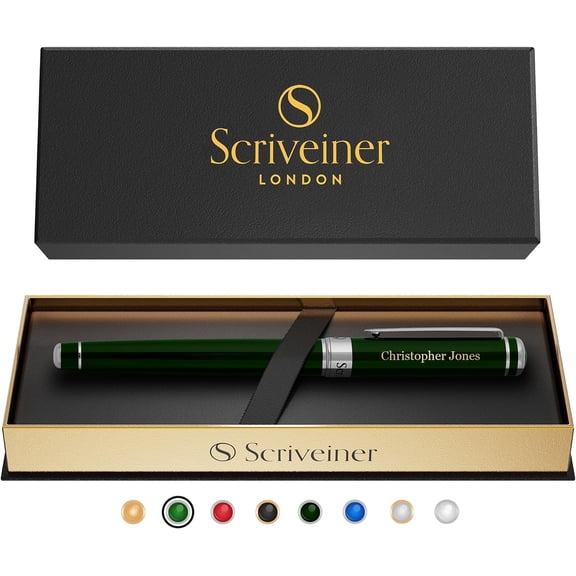 Personalized British Racing Green Rollerball Pen - Stunning Green Lacquer Luxury Pen with Chrome Finish, Schmidt Ink Refill, Engraved Roller Ball Gift Set for Men & Women, Custom Engraving