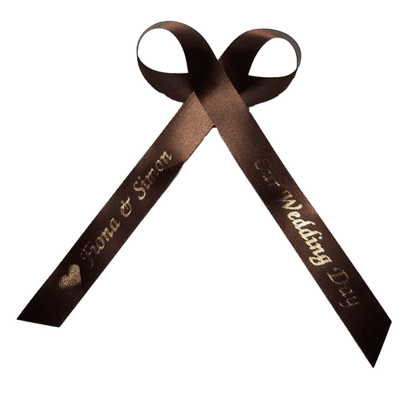 Personalized Brown Ribbons Baby Bridal Shower Wedding Favors Custom Made 25 Satin Bows