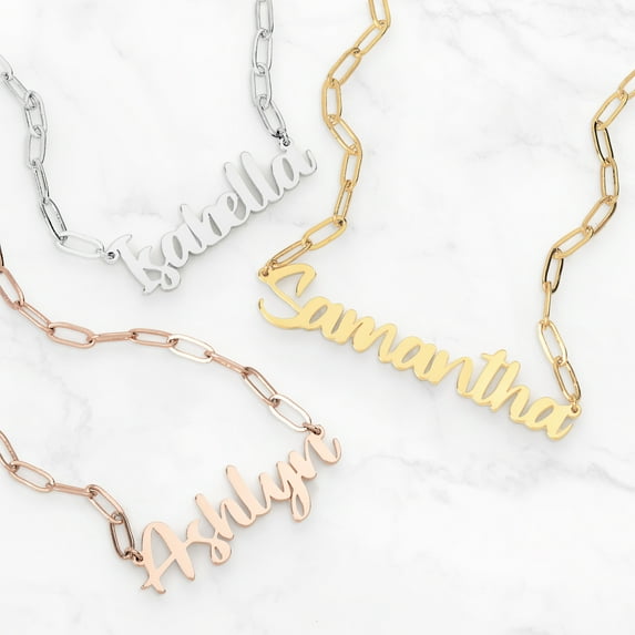 Personalized Brush Script Name Paper Clip Chain Necklace
