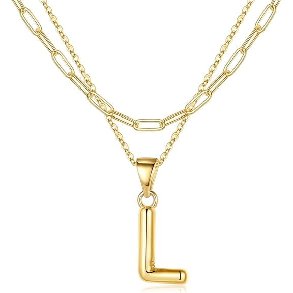 Personalized Bubble Letter Necklace - Layered Gold Initial Necklaces For Women, Dainty Gold Initial Choker Chain Necklace Gold Jewelry For Women Gifts[o2858]
