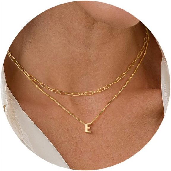 Personalized Bubble Letter Necklace - Layered Gold Initial Tiny Small Pendent Necklaces For Women, Dainty Gold Initial Choker Paperclip Chain Necklace Gold Jewelry For Women Gifts[o1490]
