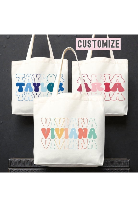Personalized Bubble Letter Tote Bag Custom Name Canvas Tote Fun Name Gift