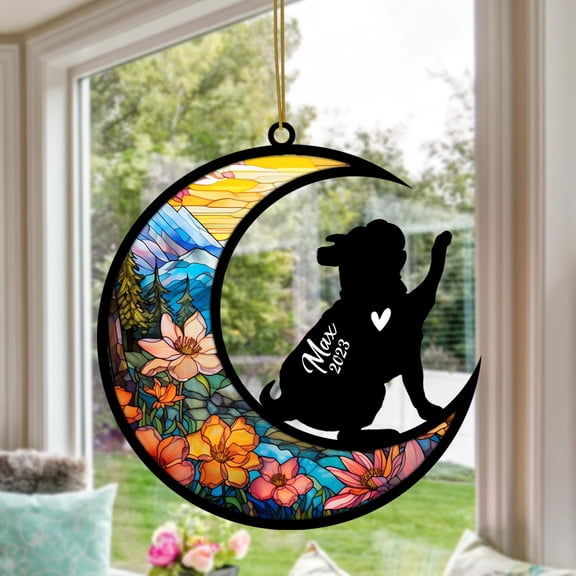 Personalized Bulldog Dog Memorial Suncatcher, Pet Loss Sympathy, Remembrance and Bereavement Gift Ornament Decoration