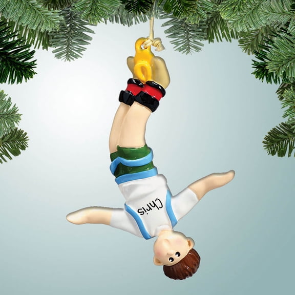 Personalized Bungee Boy with White Shirt - Brown Hair Christmas Ornament - Cliff Jumping - New Zealand Trip - Vacation - Great Gift Ideas