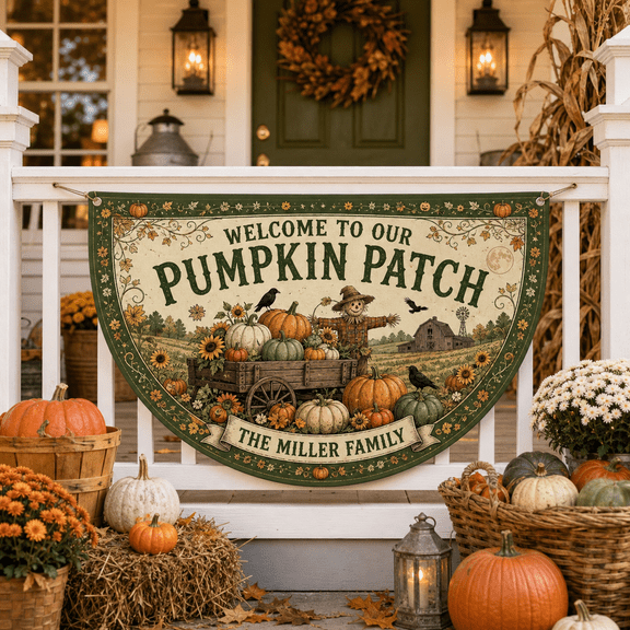 Personalized Bunting Semicircular Flag Pumpkin Patch Halloween Porch Banner for Family