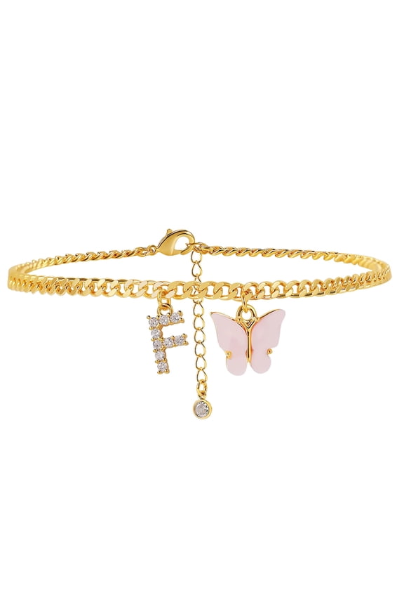 Personalized Butterfly Initial Anklet Adjustable Gold Plated Foot Chain Jewelry for Women