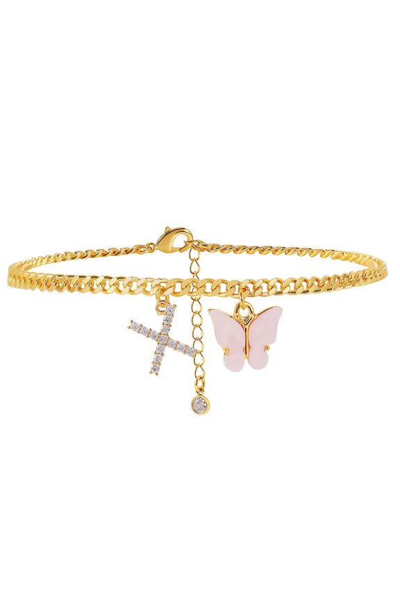 Personalized Butterfly Initial Anklet Adjustable Gold Plated Foot Chain Jewelry for Women