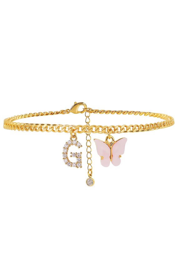Personalized Butterfly Initial Anklet Adjustable Gold Plated Foot Chain Jewelry for Women
