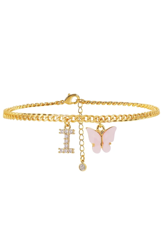 Personalized Butterfly Initial Anklet Adjustable Gold Plated Foot Chain Jewelry for Women