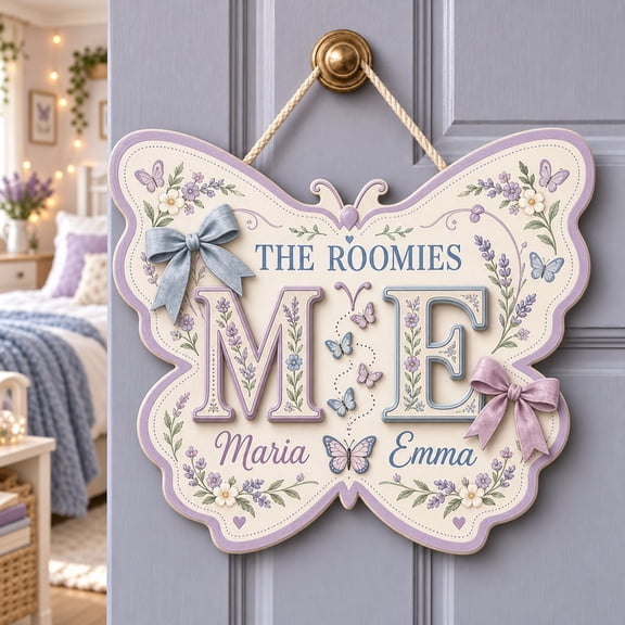 Personalized Butterfly Initials Lavender Wooden Sign Bedroom Door Hanger