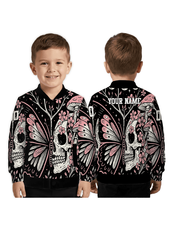 Personalized Butterfly Skull Jacket, Custom Gothic Team Outerwear, Custom Floral Dark Art Apparel