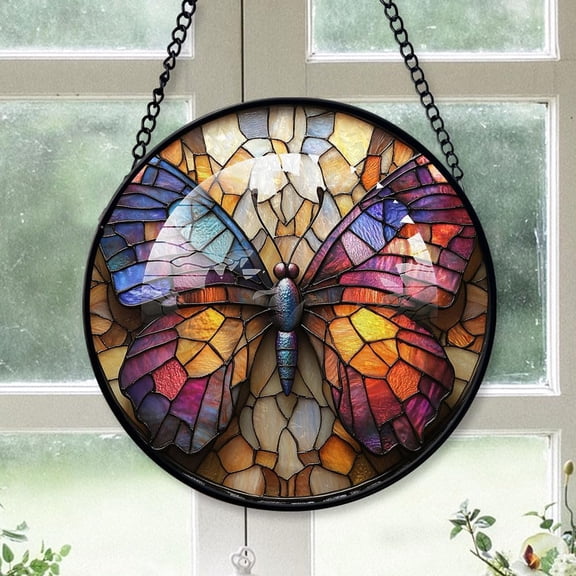 Personalized Butterfly Stained Glass Suncatcher Artistic Window Hanging, Butterfly 78 Hand-Painted Glass Panel Wall Home Decor, Butterfly Garden Decor sKSQUH (Butterfly 17)