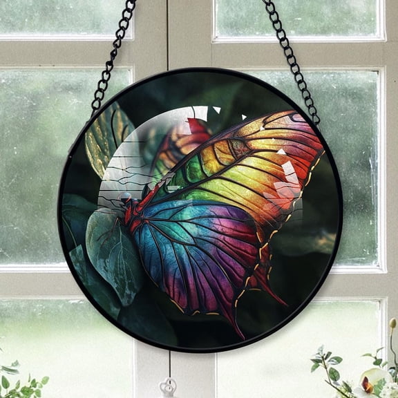 Personalized Butterfly Stained Glass Suncatcher Artistic Window Hanging, Butterfly 78 Hand-Painted Glass Panel Wall Home Decor, Butterfly Garden Decor ZLF4Kr (Butterfly 2)