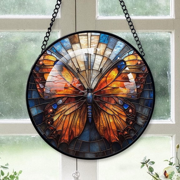 Personalized Butterfly Stained Glass Suncatcher Artistic Window Hanging, Butterfly 78 Hand-Painted Glass Panel Wall Home Decor, Butterfly Garden Decor RDOdxb (Butterfly 27)
