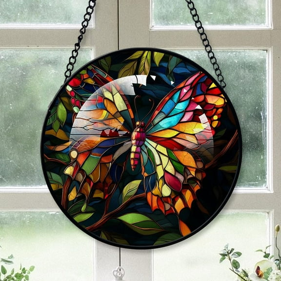 Personalized Butterfly Suncatcher Stained Glass Suncatchers, Butterfly Ornament for Sun Catcher Indoor Window, Butterfly Painted Glass Panel Décor IUc8vv (Butterfly 9)