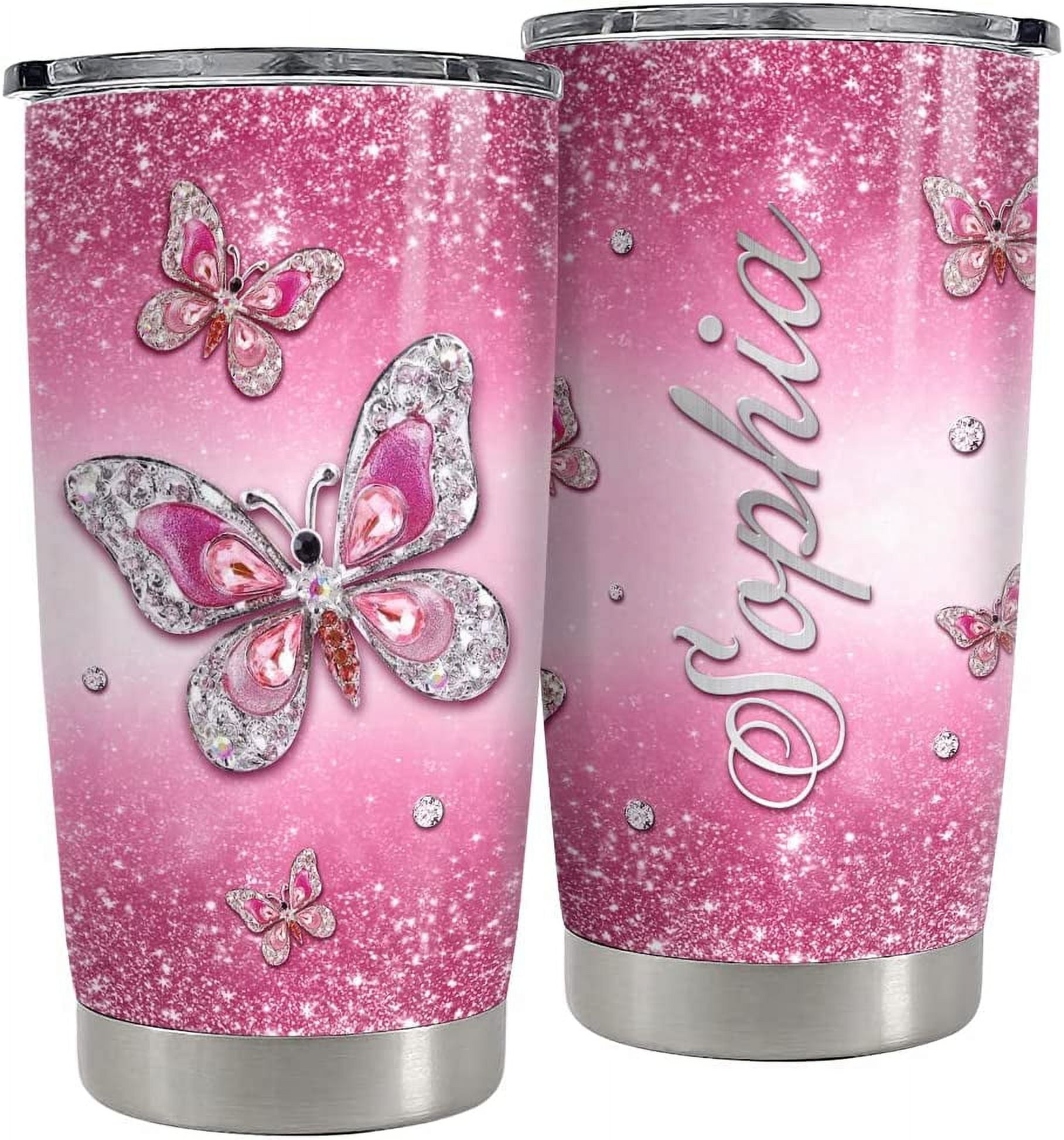 Pink Butterfly Glitter Tumbler With Name, Personalized Glitter Cup With  Sparkly Pink, Bridal Cup, Custom Glitter Cup, Sparkly Pink Tumbler 
