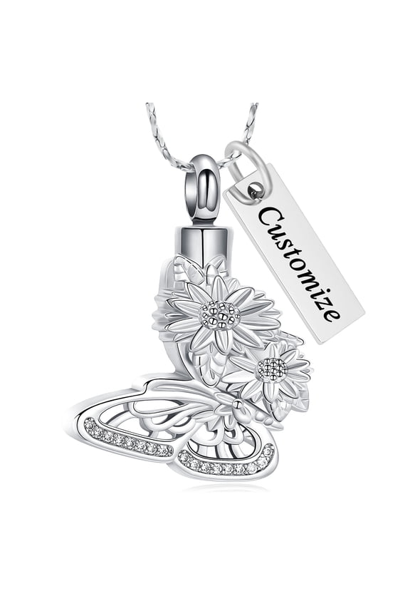 Personalized Butterfly with Sunflower Urn Necklace for Ashes Cremation Jewelry for Ashes Memories Jewelry to Keep Someone Near to You