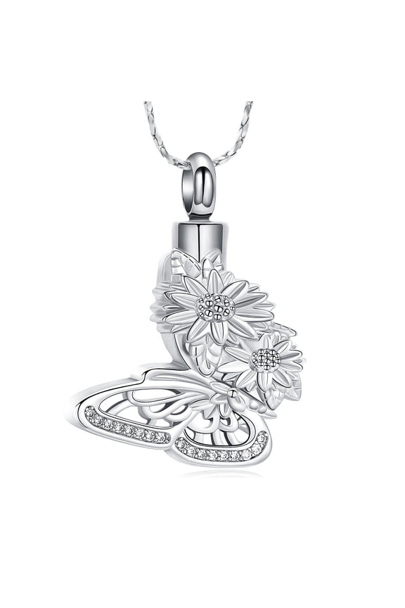 Personalized Butterfly with Sunflower Urn Necklace for Ashes Cremation Jewelry for Ashes Memories Jewelry to Keep Someone Near to You