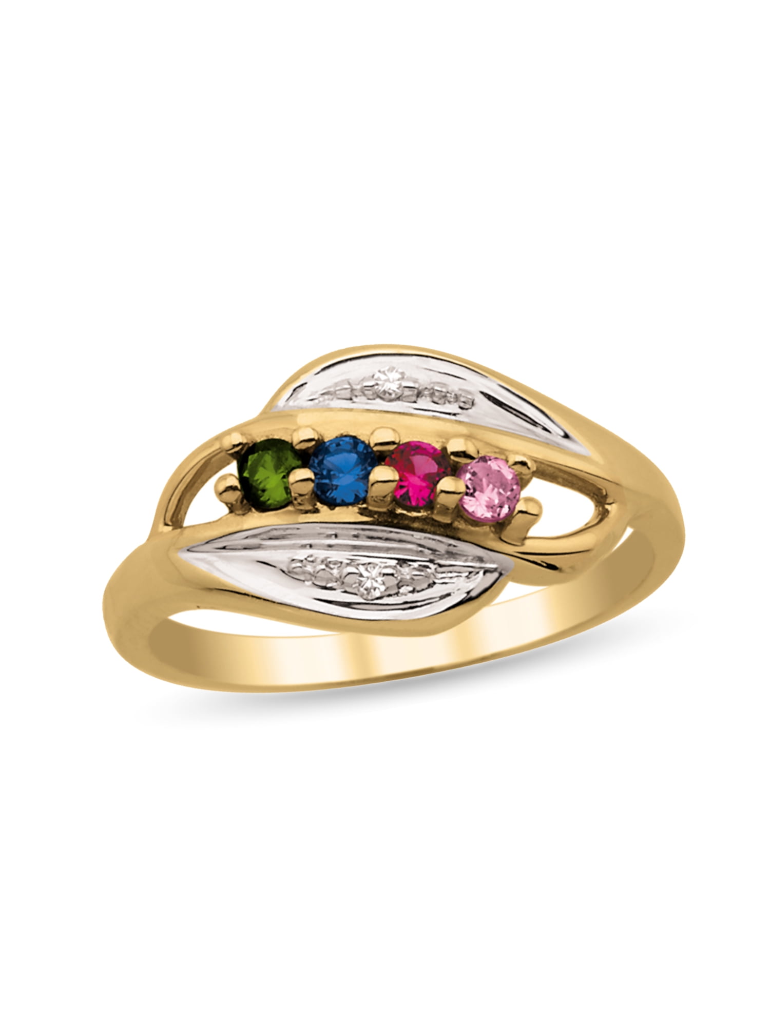 Personalized Bypass Birthstone Family Ring in 10K Gold by Jewlster