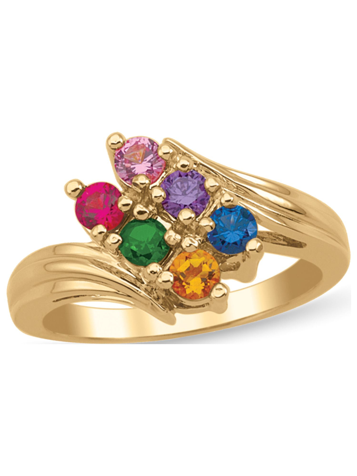 Personalized Bypass Birthstone Family Ring in 10K Gold by Jewlster