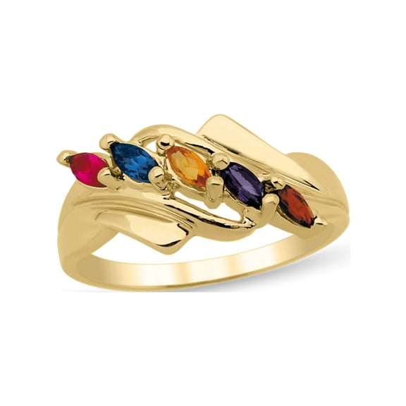 Personalized Bypass Birthstone Family Ring in 10K Gold by Jewlster