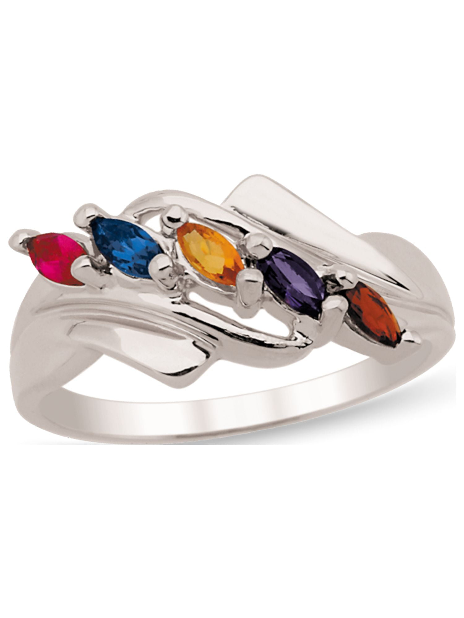 Personalized Bypass Birthstone Family Ring in Sterling Silver by Jewlster